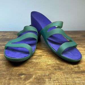 CROCS Patricia Women’s 10 Purple‎ Green Slip on Sandals Shoes